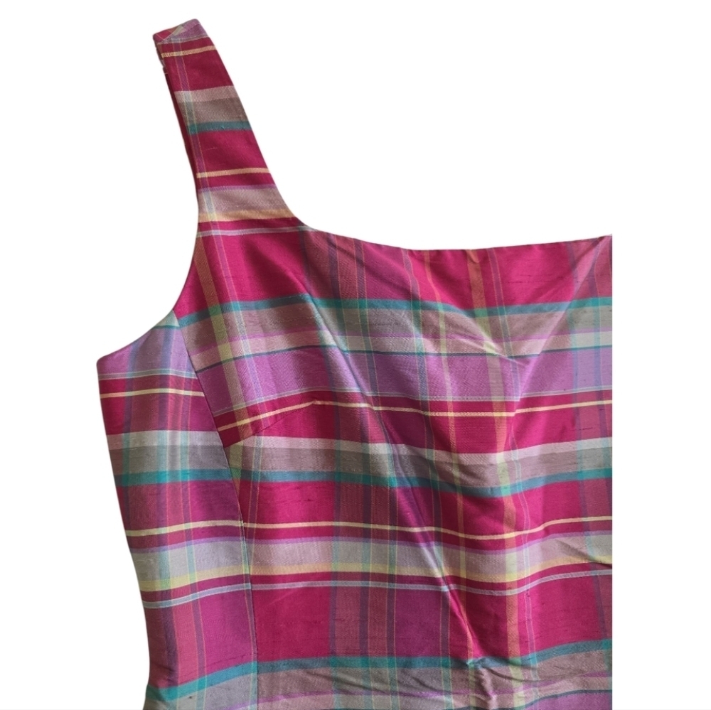NWT Ralph Lauren Silk Dress Plaid Madras Sheath Pink Square Neck 90s Y2K Size 4 - Picture 3 of 7